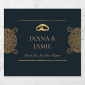 Deep Blue & Gold Wedding | Elegant Custom Name スパークリングワインラベル (シングルラベル)