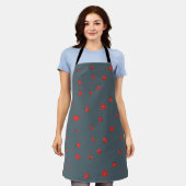 Deep Blue Gray Japanese Quince Floral Pattern エプロン (着用した状態)
