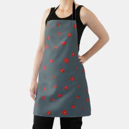 Deep Blue Gray Japanese Quince Floral Pattern エプロン