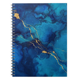 Deep Blue Ink Marble Notebook with Gold Flow Lines ノートブック