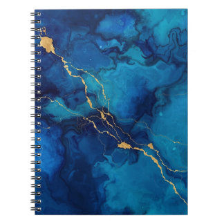 Deep Blue Ink Marble Notebook with Gold Flow Lines ノートブック