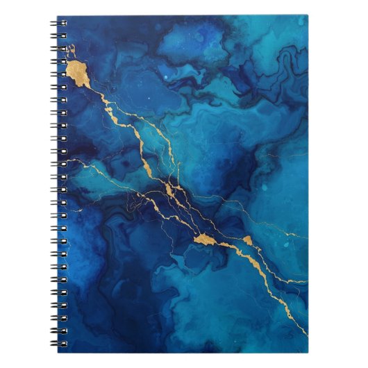 Deep Blue Ink Marble Notebook with Gold Flow Lines ノートブック (正面)