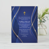 Deep Blue Metallic Gold Orthodox Christian Baptism 招待状 (スタンド正面)