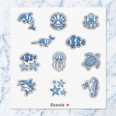 Deep Blue Nautical Striped Sea Life Sticker Sheet シール