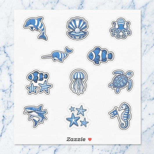 Deep Blue Nautical Striped Sea Life Sticker Sheet シール