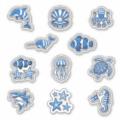 Deep Blue Nautical Striped Sea Life Sticker Sheet シール (正面)
