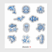 Deep Blue Nautical Striped Sea Life Sticker Sheet シール (シート)