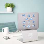 Deep Blue Nautical Striped Sea Life Sticker Sheet シール (デスク上のノートパソコン)