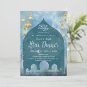 Deep Blue Night Mosque Silhouette Iftar Dinner 招待状 (スタンド正面)