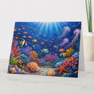 Deep Blue Ocean Jellyfish & Colorful Coral Reef カード