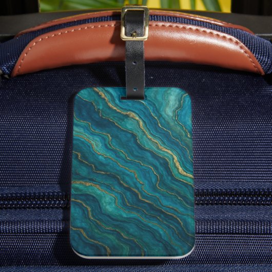 Deep Blue Ocean Marble Agate Texture ラゲッジタグ (正面インサイチュ2)