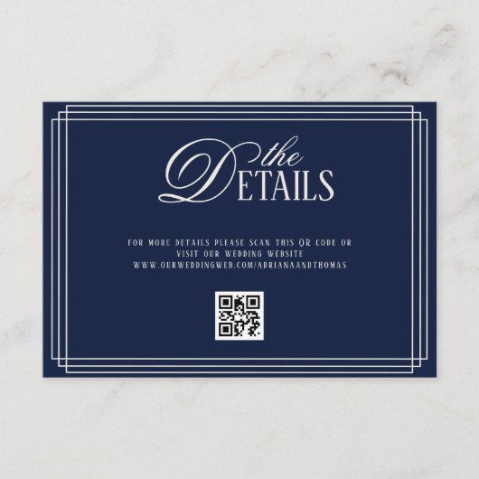 Deep Blue Old Money Wedding Details  エンクロージャーカード (正面)