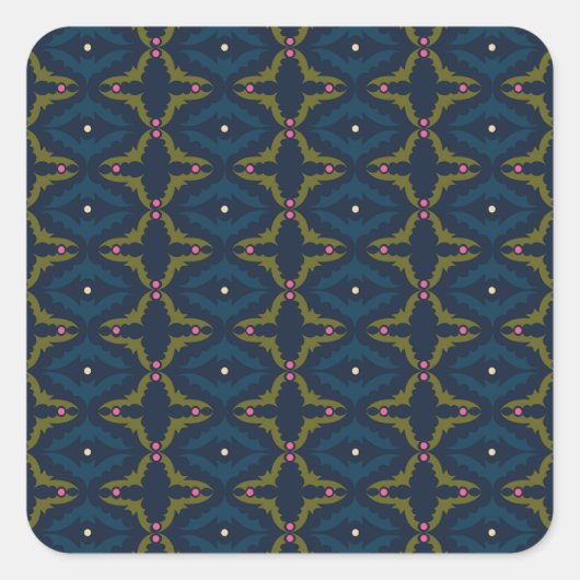 Deep Blue Retro Vintage Pattern  スクエアシール (正面)