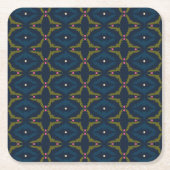 Deep Blue Retro Vintage Pattern  スクエアペーパーコースター (正面)