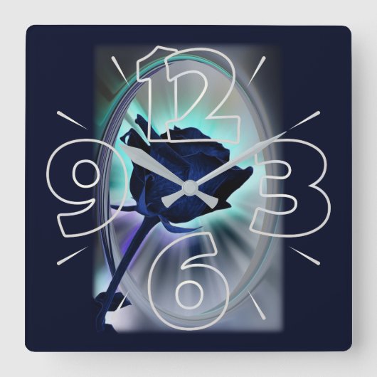 Deep blue rose スクエア壁時計 (正面)