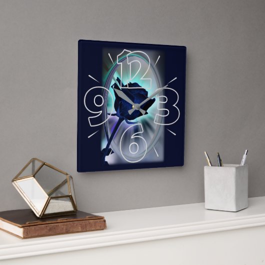 Deep blue rose スクエア壁時計 (オフィス)