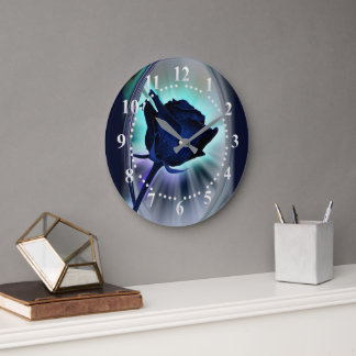 Deep blue rose ラージ壁時計