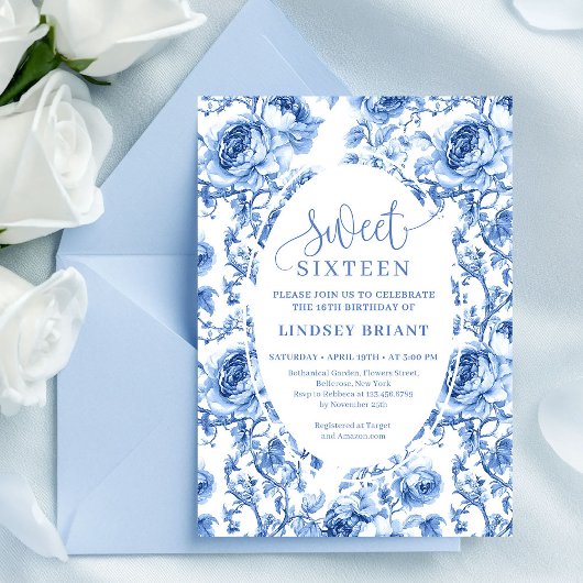 Deep Blue Roses Digital Invitation Sweet Sixteen 招待状