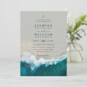 Deep Blue Sea Destination Elegant QR Code Wedding 招待状 (スタンド正面)