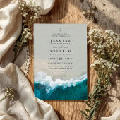 Deep Blue Sea Destination Elegant QR Code Wedding 招待状