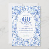 Deep Blue Toile Roses 60th Birthday Invitation   招待状 (正面)