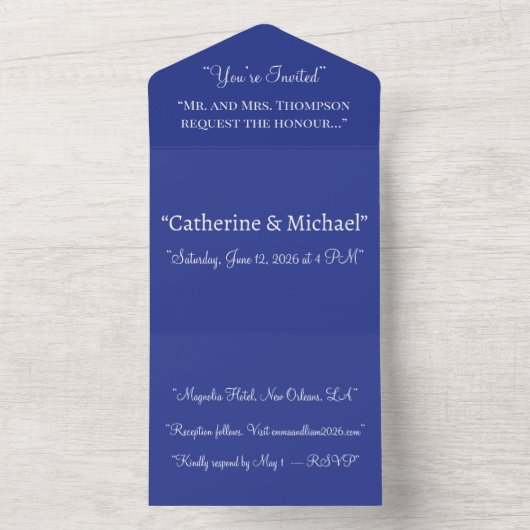 Deep Blue Wedding Invite | Bold Minimal Style オールインワン招待状 (内側)