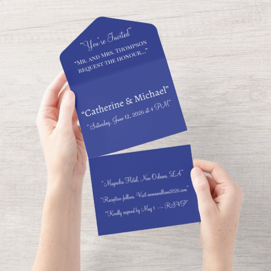 Deep Blue Wedding Invite | Bold Minimal Style オールインワン招待状 (貼ってはがせる)
