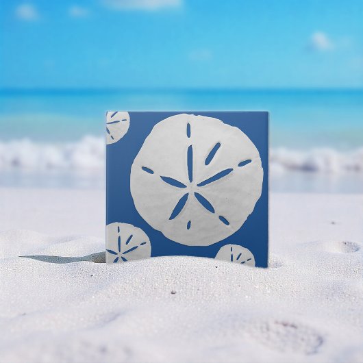 Deep Blue & White Tropical Beach Sand Dollar タイル