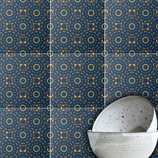 Deep Blue Yellow Mosaic Ethnic Boho Chic Pattern タイル