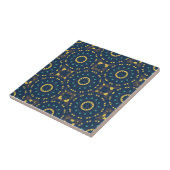 Deep Blue Yellow Mosaic Ethnic Boho Chic Pattern タイル (側面)