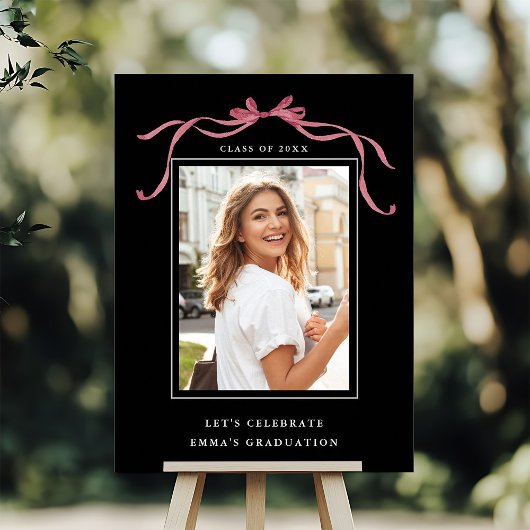 Deep Blush Bow Graduation Party Welcome Black ポスター