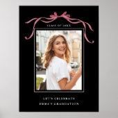 Deep Blush Bow Graduation Party Welcome Black ポスター (正面)