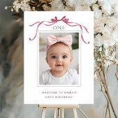 Deep Blush Pink Bow Girl 1st Birthday Welcome ポスター
