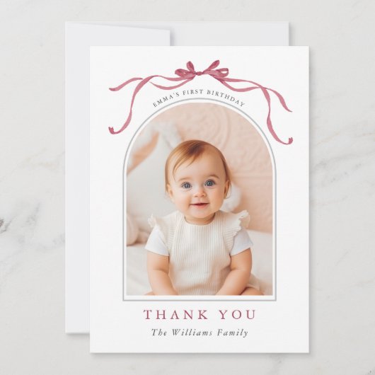 Deep Blush Pink Bow Simple Birthday Photo  サンキューカード (正面)