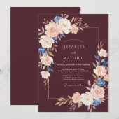 Deep Burgundy Aesthetic Autumnal Wedding 招待状 (正面/裏面)