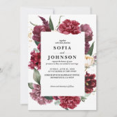 Deep Burgundy Blush Floral Marsala Rose wedding 招待状 (正面)