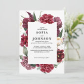 Deep Burgundy Blush Floral Marsala Rose wedding 招待状 (スタンド正面)