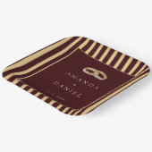 Deep Burgundy Brown Gold Diamond Wedding Stripes ペーパープレート (傾斜あり)