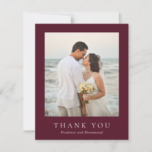 Deep Burgundy Budget Wedding Thank You Card (正面)