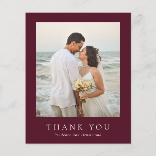 Deep Burgundy Budget Wedding Thank You Card チラシ (正面)