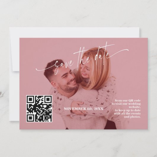 Deep Burgundy Calligraphy QR Code Photo Wedding   セーブザデート (正面)