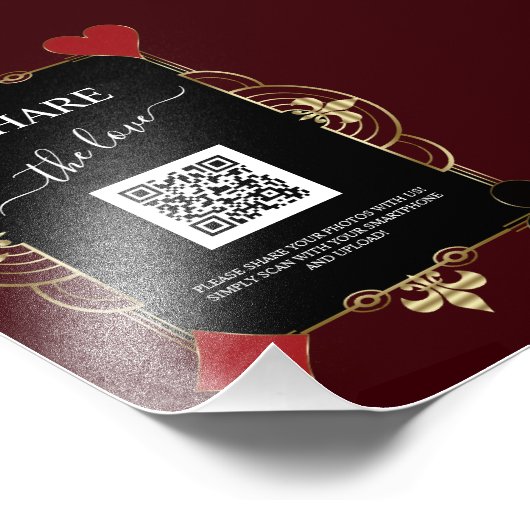 Deep Burgundy Casino Share Photo QR Code Wedding  フォトプリント (角)