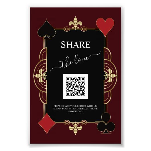 Deep Burgundy Casino Share Photo QR Code Wedding フォトプリント (正面)