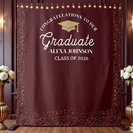 Deep Burgundy Class Of 2026 Graduation Backdrop タペストリー