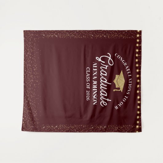 Deep Burgundy Class Of 2026 Graduation Backdrop タペストリー (正面(横))