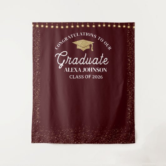 Deep Burgundy Class Of 2026 Graduation Backdrop タペストリー (正面)