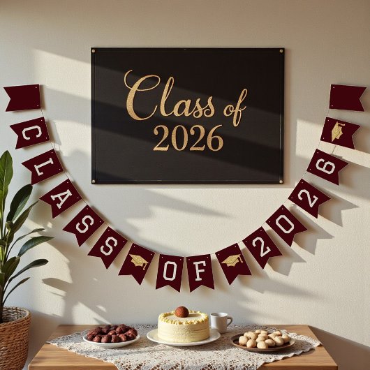 Deep Burgundy Class Of 2026 Graduation Party バンティングフラッグ