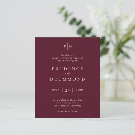 Deep Burgundy Classic Budget Wedding Invitation (スタンド正面)