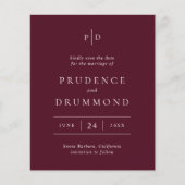 Deep Burgundy Classic Budget Wedding Save the Date チラシ (正面)