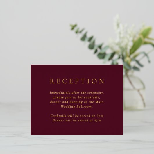 Deep Burgundy Classic Foil Wedding Enclosure Card 箔招待状ポストカード (立ち正面)